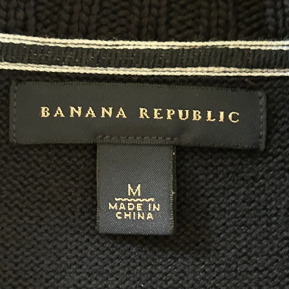 Banana Republic Mens Black 4-Pocket Military Cardigan Sweater Mock Neck M 719348